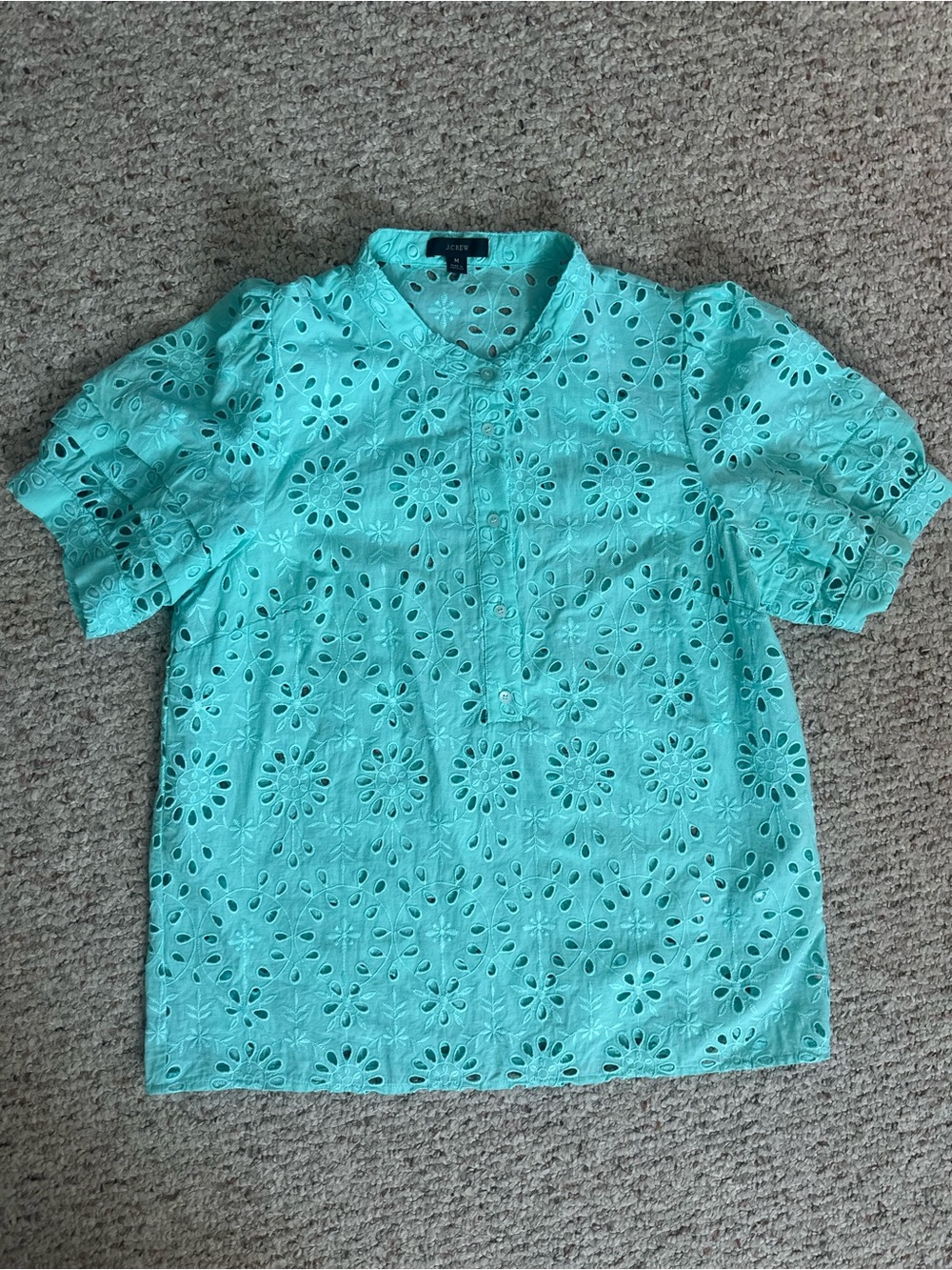 J. Crew Eyelet Blouse Teal Size Medium - Picture 2 of 6